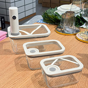 Newness 3'lü Cam Saklama Kabı+ Şarjlı Vakum Makinesi