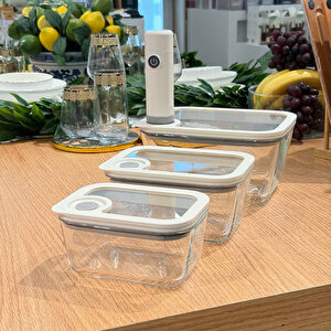 Newness 3'lü Cam Saklama Kabı+ Şarjlı Vakum Makinesi