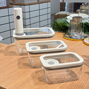 Newness 3'lü Cam Saklama Kabı+ Şarjlı Vakum Makinesi
