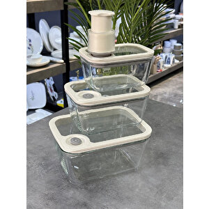 Novelty 3'lü Cam Saklama Kabı+ Manuel Vakum Makinesi