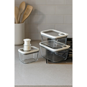 Novelty 3'lü Cam Saklama Kabı+ Manuel Vakum Makinesi