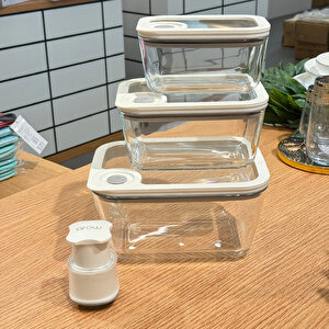 Novelty 3'lü Cam Saklama Kabı+ Manuel Vakum Makinesi