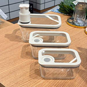 Novelty 3'lü Cam Saklama Kabı+ Manuel Vakum Makinesi