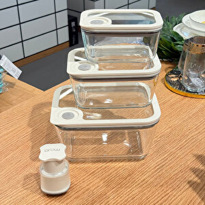 Novelty 3'lü Cam Saklama Kabı+ Manuel Vakum Makinesi