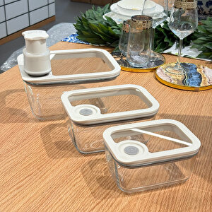 Novelty 3'lü Cam Saklama Kabı+ Manuel Vakum Makinesi