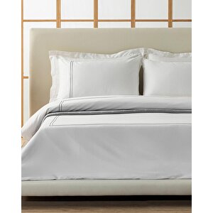 Freya Pamuk Saten Nakışlı Çift Kişilik Çarşaflı Nevresim Takımı Beyaz