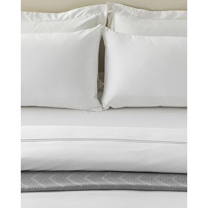 Freya Pamuk Saten Nakışlı Çift Kişilik Çarşaflı Nevresim Takımı Beyaz