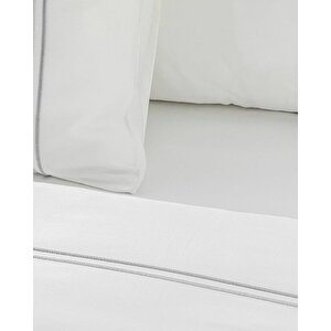 Freya Pamuk Saten Nakışlı Çift Kişilik Çarşaflı Nevresim Takımı Beyaz