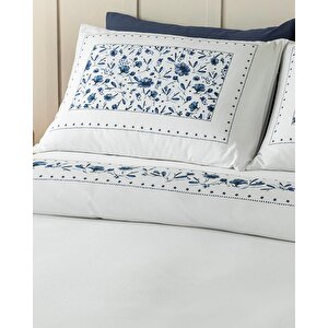 Flower Chain Dijital Baskılı Pamuklu Tek Kişilik Çarşaflı Nevresim Takımı 160x220 Cm Lacivert