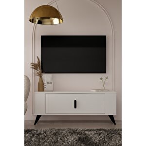 1373dd Retro-64 Tv Sehpasi Beyaz-Siyah Beyaz-Siyah