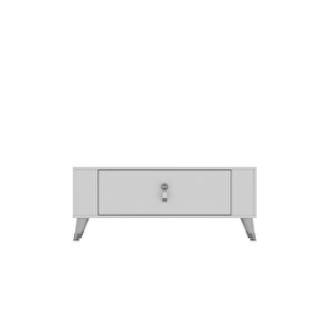 1374dd Retro-64 Tv Sehpasi Beyaz-Gümüş Beyaz-Gümüş