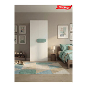 Focus 2 Kapak 2 Çekmeceli̇ Led Askili Dolap, Suyeşi̇li̇ Açık Beyaz