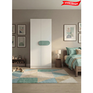 Focus 2 Kapak 2 Çekmeceli̇ Led Askili Dolap, Suyeşi̇li̇ Açık Beyaz