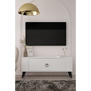 1375dd Retro-1 Tv Sehpasi Beyaz-Siyah Beyaz-Siyah