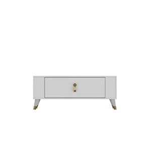 1374dd Retro-64 Tv Sehpasi Beyaz-Altın Beyaz-Altın