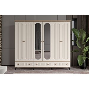 Cast Walnut 6 Kapılı Aynalı Gardırop