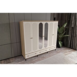 Cast Walnut 6 Kapılı Aynalı Gardırop