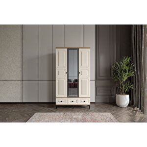 Merz Walnut 3 Kapılı Camlı Gardırop