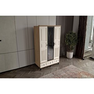 Merz Walnut 3 Kapılı Camlı Gardırop