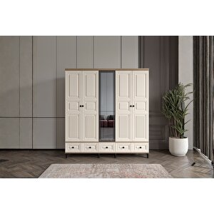 Merz Walnut 5 Kapılı Camlı Gardırop