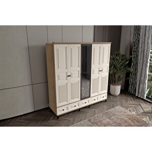 Merz Walnut 5 Kapılı Camlı Gardırop