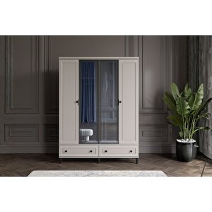 Zare Sand 4 Kapılı Camlı Gardırop