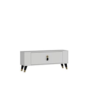 1374dd Retro-64 Tv Sehpasi Beyaz-Siyah Altın