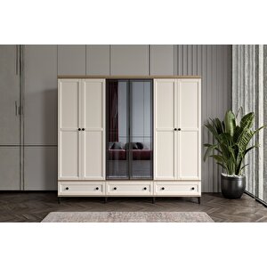 Duns Walnut 6 Kapılı Camlı Gardırop