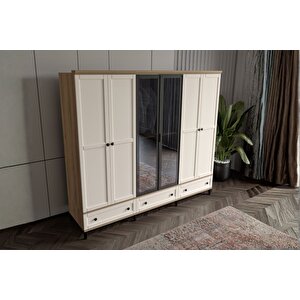 Duns Walnut 6 Kapılı Camlı Gardırop