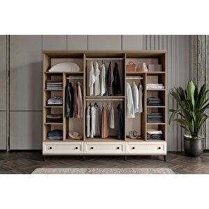 Duns Walnut 6 Kapılı Camlı Gardırop
