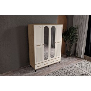 Hima Walnut 4 Kapılı Aynalı Gardırop