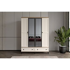 Duns Walnut 4 Kapılı Camlı Gardırop