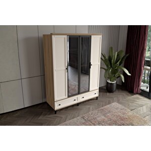Duns Walnut 4 Kapılı Camlı Gardırop