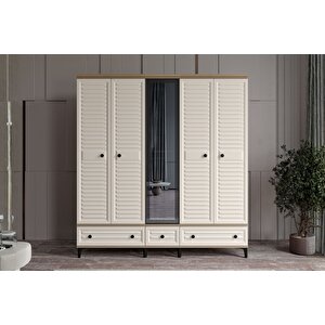 Risk Walnut 5 Kapılı Camlı Gardırop