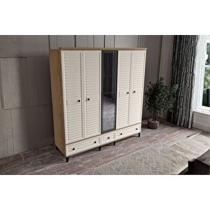 Risk Walnut 5 Kapılı Camlı Gardırop