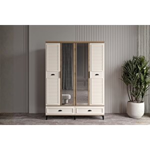 Char Walnut 4 Kapılı Aynalı Gardırop