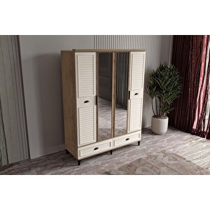 Char Walnut 4 Kapılı Aynalı Gardırop