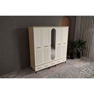 Hima Walnut 5 Kapılı Aynalı Gardırop