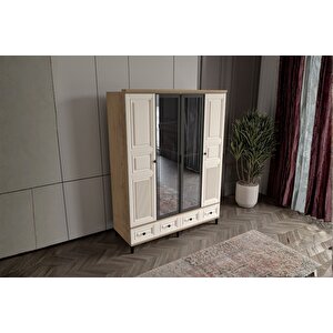 Merz Walnut 4 Kapılı Camlı Gardırop