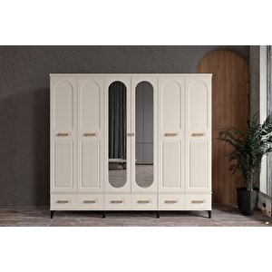 Hima Walnut 6 Kapılı Aynalı Gardırop