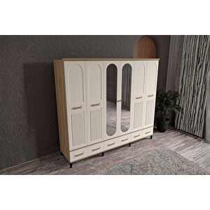 Hima Walnut 6 Kapılı Aynalı Gardırop