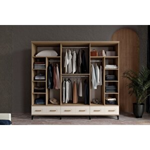 Hima Walnut 6 Kapılı Aynalı Gardırop