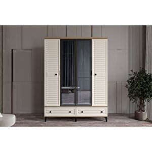 Risk Walnut 4 Kapılı Camlı Gardırop