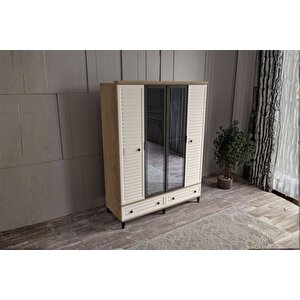 Risk Walnut 4 Kapılı Camlı Gardırop