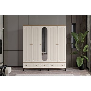 Cast Walnut 5 Kapılı Aynalı Gardırop