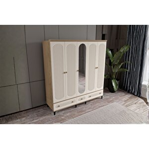 Cast Walnut 5 Kapılı Aynalı Gardırop