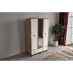 Char Walnut 3 Kapılı Aynalı Gardırop
