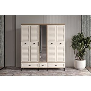 Char Walnut 5 Kapılı Aynalı Gardırop