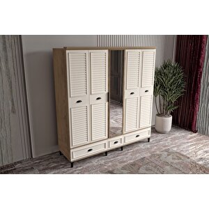 Char Walnut 5 Kapılı Aynalı Gardırop