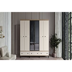 Risk Walnut 6 Kapılı Camlı Gardırop